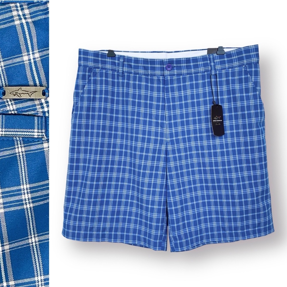 Greg Norman Plaid Golf Shorts 10.5” Inseam Waist Band Flat Front Four Pockets